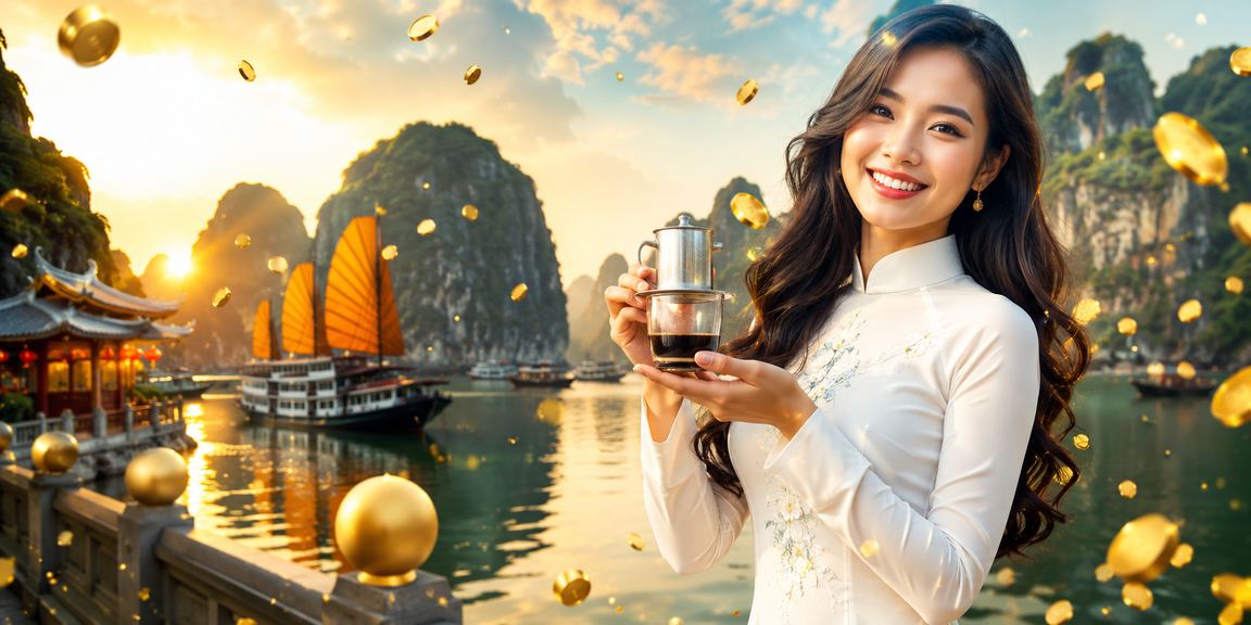 Người mặc áo dài đặt cược thể thao tại khu vực vịnh Hạ Long buổi chiều